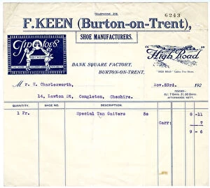 Adverts Gallery: F Keen (Burton-on-Trent) Shoe Manufacturers stationery