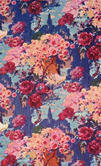 Images Dated 31st August 2012: Fabric design with pink flowers and birds
