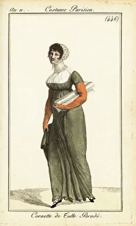 Fabric shop girl in cornette cap, Paris, 1803