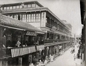 Facade row of shops in Chinese Quarter, Shanghai, China