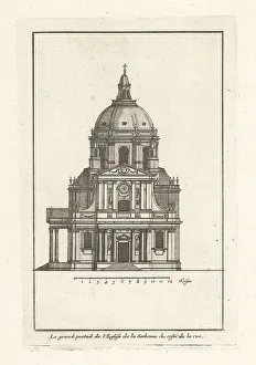Blueprint Prints: The front facade of the Sorbonne Chapel, Paris