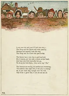 Eight faces looking over a wall