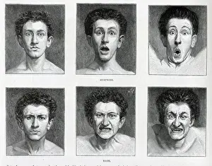 Rage Prints: Facial Contortions, 6 illustrations, Surprise and Rage