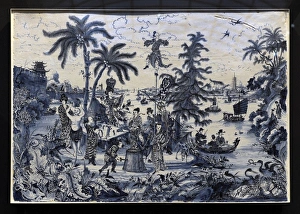 Images Dated 12th September 2013: Faience plate painted with a Chinoiserie decoration. C.1670
