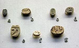 Beetles Gallery: Faience scarabs. 7th-6th centuries BC. From Isis Tomb, Italy