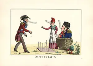 Quoits Prints: The fairground game of quoits or hoopla, jeu du lapin