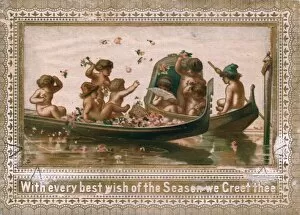 Images Dated 17th November 2015: Fairies in boats on a fabric Christmas card