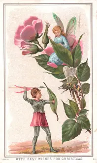 Chivalry Prints: Fairies with flower and insect on a Christmas card