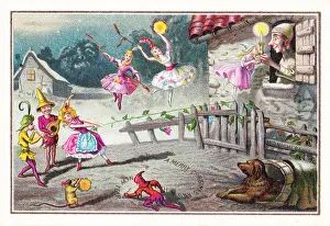 Goblins Prints: Fairies at midnight on a Christmas and New Year card