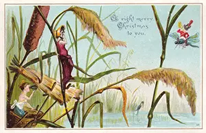Rushes Prints: Fairies in the rushes on a Christmas card