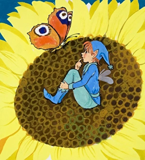 Images Dated 4th July 2006: Fairy and butterfly on sun flower