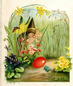 Fairy and child discover an Easter egg