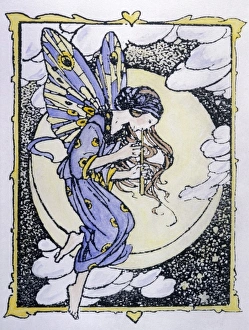Images Dated 14th January 2013: A fairy flies in front of the Moon
