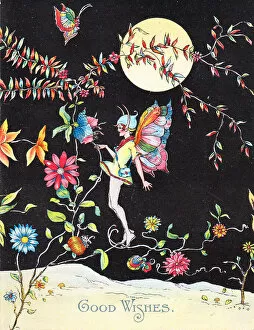 Moonlit Gallery: Fairy with flowers and a butterfly on a greetings card