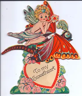 Movable Prints: Fairy riding a butterfly on a movable Valentine card
