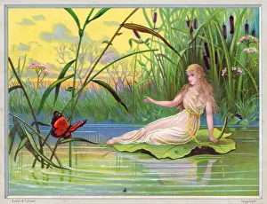 Fairy watching a butterfly on a greetings card