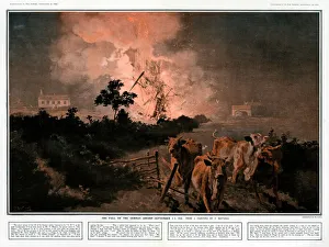 Shot Collection: The Fall of the German airship L-21 by Fortunino Matania, WW1