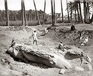 Fallen Prints: The fallen statue of Seostris, Memphis, Egypt, circa 1880s. Date: circa 1880s