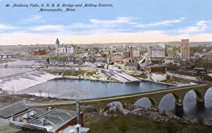 Falls, bridge and milling district, Minneapolis, Minn, USA