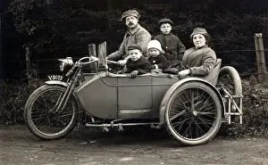 Registration Prints: Family on a 1910 Harley Davidson motorcycle & sidecar