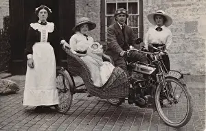 Hundreds Prints: Family on a 1910 Victoria motorcycle & sidecar