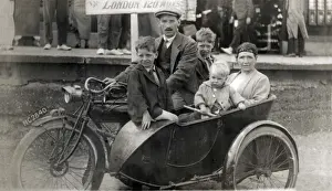 Registration Prints: Family of five on a 1917 / 18 Indian motorcycle & sidecar