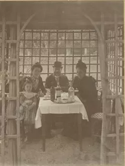 Victorians Collection: A family, three adults and a little girl, sitting in a rustic