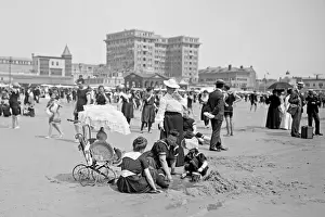 Family on the beach in Atlantic City, New Jersey, USA