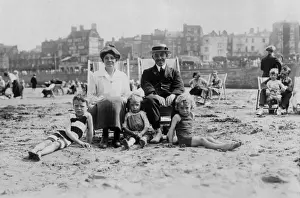 Boater Prints: Family on Beach / C. 1920