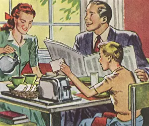 Beverages Prints: Family Breakfast Scene Date: 1948