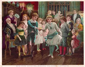 Leaded Prints: Family celebration on a New Year card