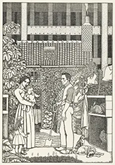 Tenement Prints: Family in a cottage garden