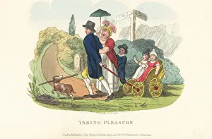 Excursion Prints: A family drawing their children in a toy coach, Regency era