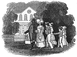 Outing Prints: Family in formal wear going to church, c. 1800