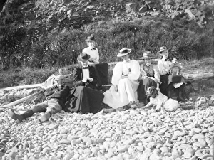 Family group on Newgale beach, Pembrokeshire, West Wales