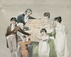 Family group - Smith, his wife and six children pointing