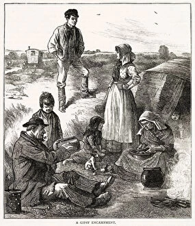 Images Dated 23rd February 2021: Family of gypsies cooking outside. Date: 1883