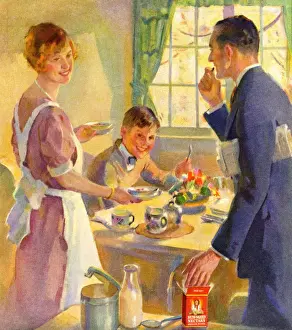Delineator Prints: Family having breakfast
