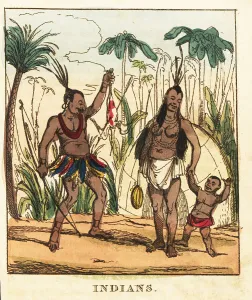 Americas Prints: Family of Native Americans before a teepee in a jungle
