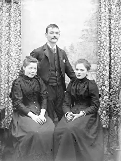 Sibling Prints: Family photo, man and two women, Mid Wales