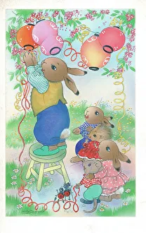 Family of Rabbits (Bunnies) in domestic setting