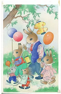 The J Salmon Archive Collection Gallery: Family of Rabbits Bunnies in domestic setting