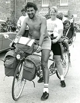 Family of three on a tandem