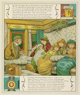 Upholstered Prints: Family travelling at night on a French train