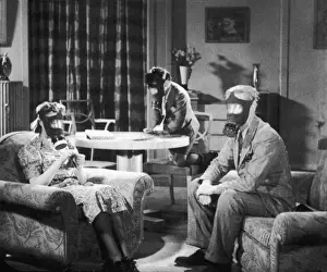 Precaution Prints: Family wearing gas masks