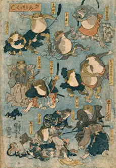 Heroes Prints: Famous heroes of the kabuki stage played by frogs