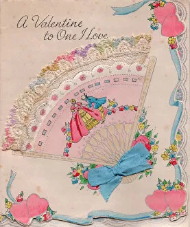 Fan with hearts and flowers on a Valentine card
