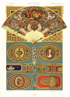 Racinet Prints: Fan and snuff boxes, 18th century