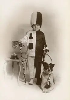 Monochrome Prints: Fancy dress - little girl dressed as Black & White whiskey
