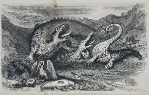 Muscle Prints: A fantasy illustration of pre-historic reptiles